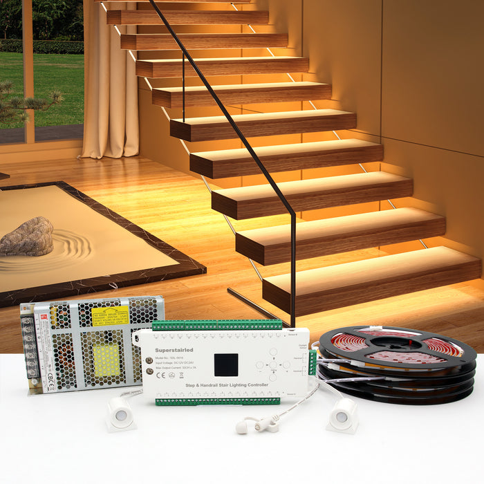 Motion Triggered with Daylight Sensor LED Stair Lighting Kit SSL-5616, Warm White 3000K Cuttable LED Strip Light For Indoor LED Stair Lights