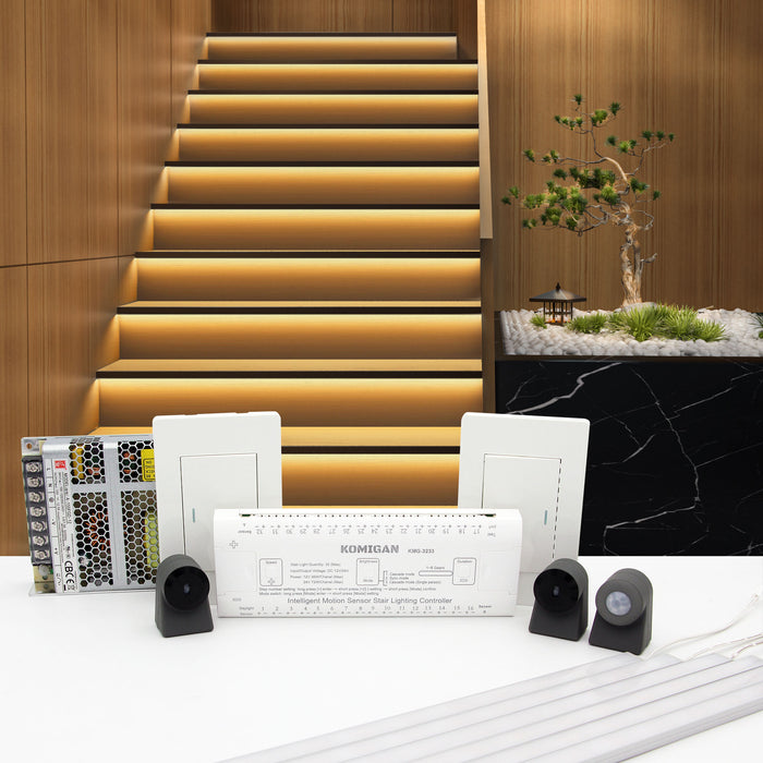 KOMIGAN Motion-Activated Cascading effect LED Stair Lighting Kit KMG-3233, 24" Aluminum Light Bar for Indoor Staircases