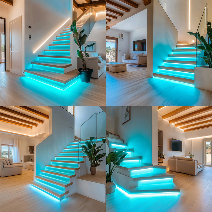 KOMIGAN Motion Sensor With Wall Switch Panel LED Stair Lighting Kit KMG-3233, 40 Inches Long Aqua Cuttable Strip Light for Indoor Staircase