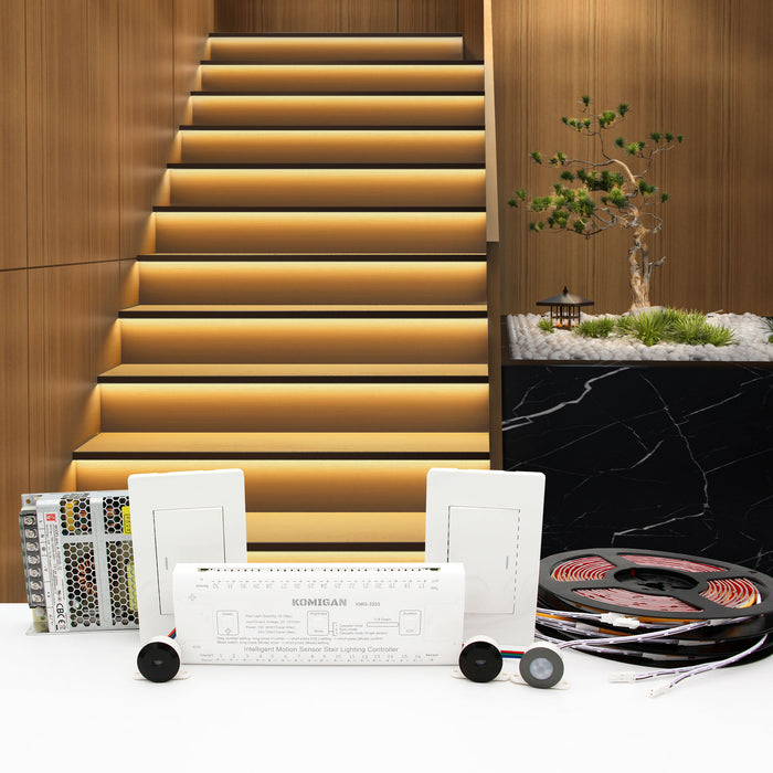 KOMIGAN KMG-3233 Motion Sensor LED Stair Lighting Kit with Wall Switch, Cuttable 3000K Warm White Flexible LED Strip Light for 36" & 42" Stair Treads