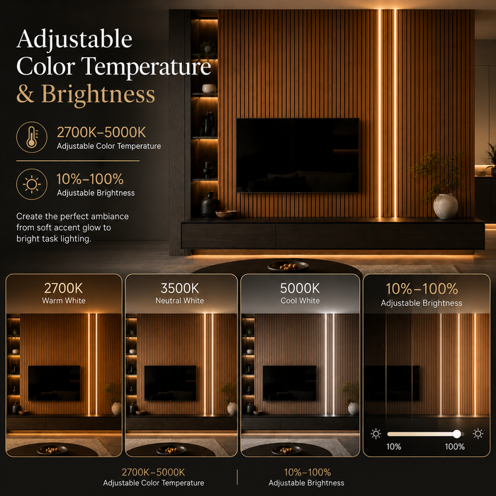 WT1-13 Smart Slat Wall Light Kit, 2×10ft LED Groove Lights for 13mm Slat Wall, 2700K–5000K Tunable White, App & Voice Control, Dimmable Cuttable Lighting