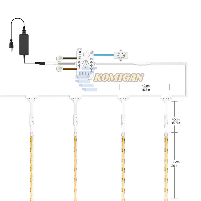 KOMIGAN Motion Sensor With Daylight Sensor Sync Type LED Stair Lighting Kit SSL-0516, 40 Inches Long Strip Light for Indoor Staircase - KOMIGAN