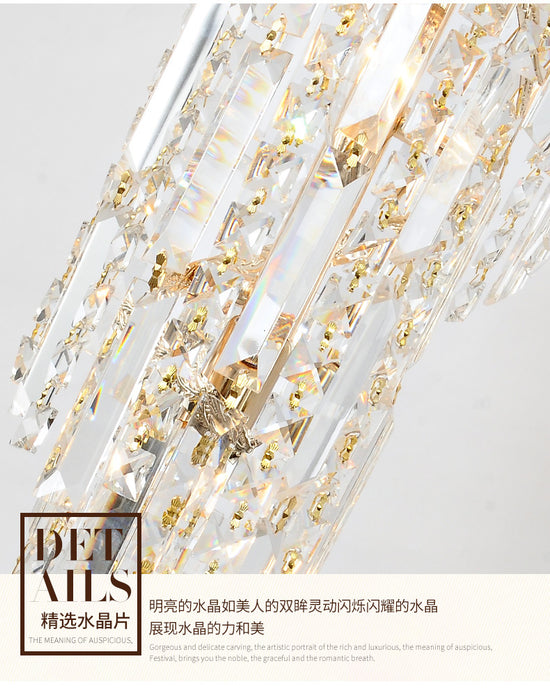 Modern Style Indoor Large Luxury Gold Crystal Chandelier Lighting LED Bulb Source Hotel Villa Stair Application