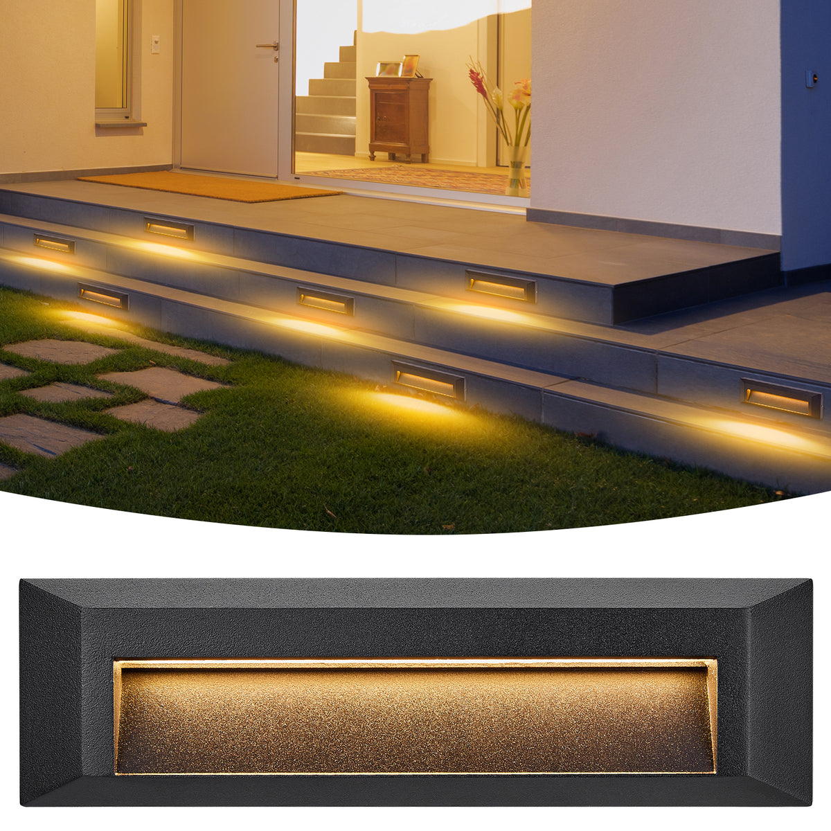 Black Metal 8.3 Inches Step Lights 120V 2W LED 3000K Outdoor Waterproof Surface Mount Lights for Stairs corridors hallways