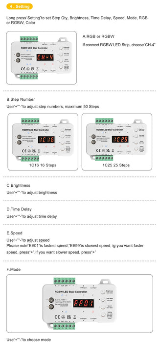 RGBW LED Stair Lighting Controller with daylight sensor Kits, RGBW Cuttable Flexible LED Strip Light for Indoor Staircase