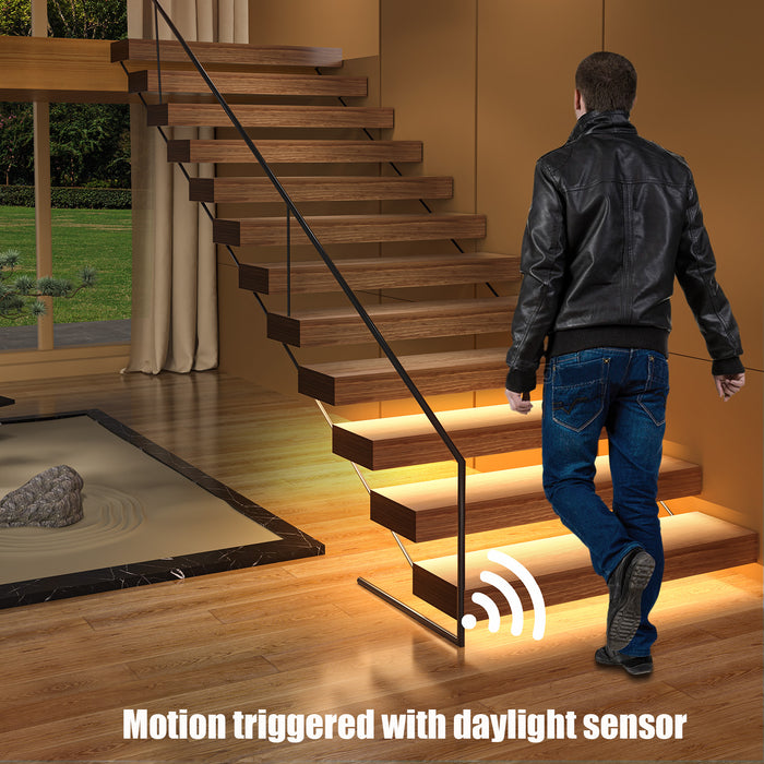 Motion Triggered with Daylight Sensor LED Stair Lighting Kit SSL-5616, 59 Feet Long Cuttable 3000K LED Strip Light Supports Up to 18 Steps Indoor LED Stair Lights