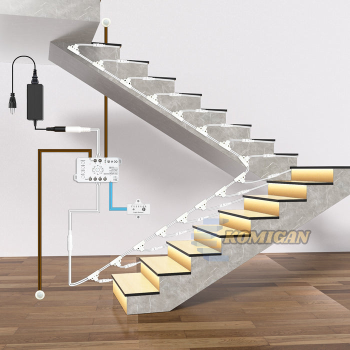 KOMIGAN Motion Sensor With Daylight Sensor Sync Type LED Stair Lighting Kit SSL-0516, 40 Inches Long Strip Light for Indoor Staircase - KOMIGAN