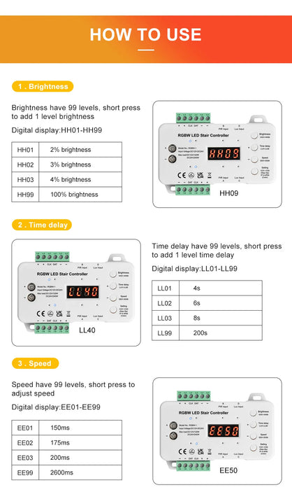 RGBW LED Stair Lighting Controller with daylight sensor Kits, RGBW Cuttable Flexible LED Strip Light for Indoor Staircase