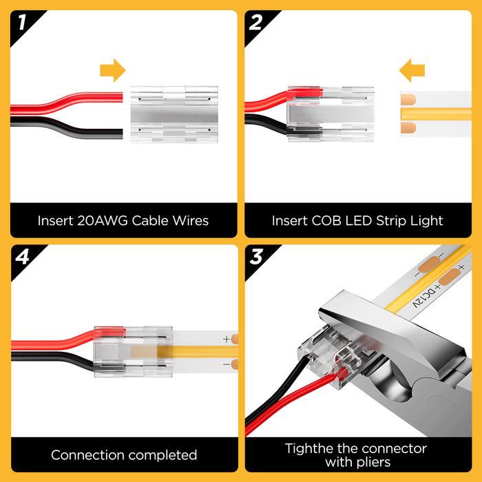 60 Pack 8-in-1 LED Strip Connectors, With 19.7FT(6m) Long 20AWG Extension Wires, Connection for 0.31in(8mm) 2 pin COB/SMD(2835/3528) Straight, Corner, Strip to Strip, Strip to Wire