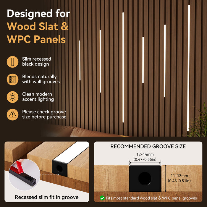 CT6(WT) LED Recessed Lighting Kit, 6-Pack Black LED Light Bars, 3000K–6000K Dimmable Adjustable Accent Lighting for Slat Wall, Headboard & Cabinets
