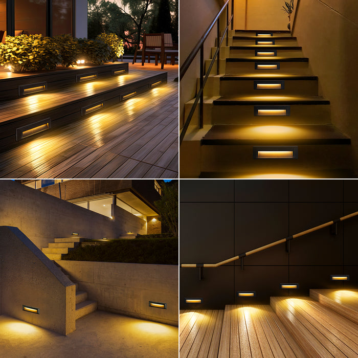 Black Metal 8.3 Inches Step Lights 120V 2W LED, 3000K Outdoor Waterproof Surface Mount Lights for Stairs, corridors, hallways