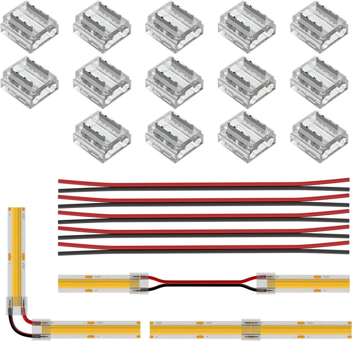 KOMIGAN FCOB COB 8mm 0.31in 2 pin Connector Kit 14pcs Transparent Connector 5pcs 15cm Long 20AWG Extension Wires for Non-Wired Gapless Solderless