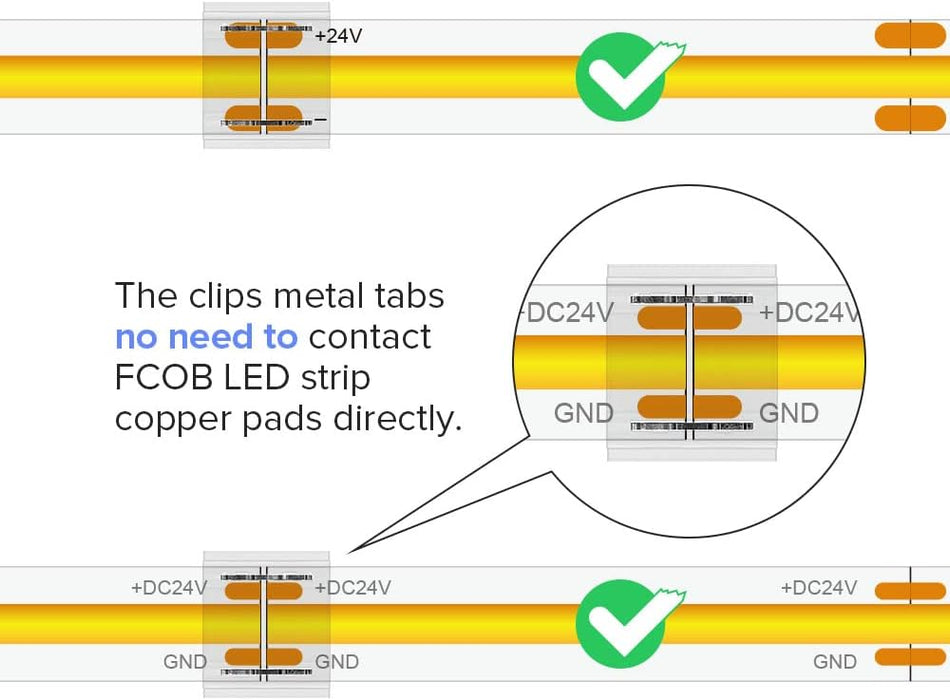 KOMIGAN FCOB COB 8mm 0.31in 2 pin Connector Kit 14pcs Transparent Connector 5pcs 15cm Long 20AWG Extension Wires for Non-Wired Gapless Solderless