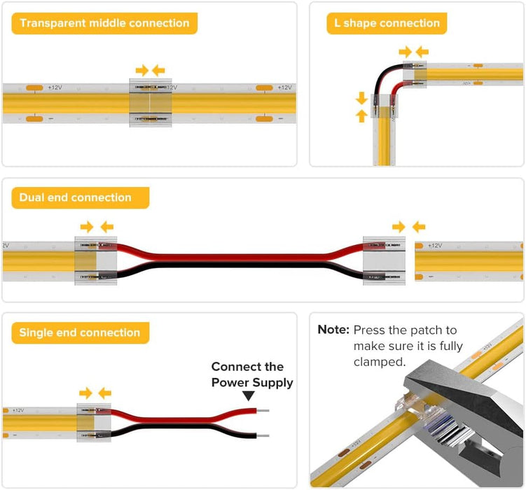 KOMIGAN FCOB COB 8mm 0.31in 2 pin Connector Kit 14pcs Transparent Connector 5pcs 15cm Long 20AWG Extension Wires for Non-Wired Gapless Solderless