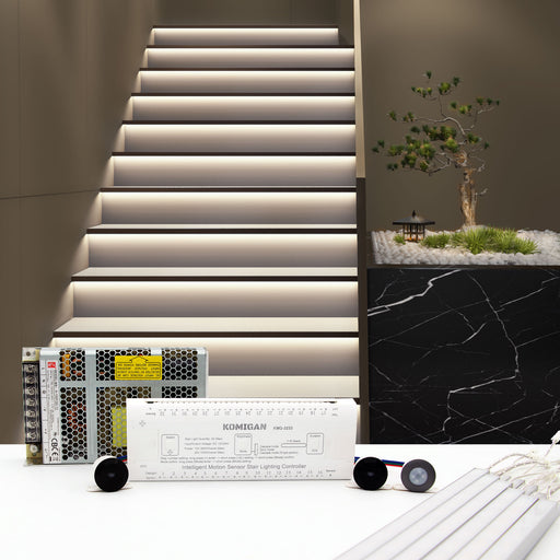 KOMIGAN Motion Sensor LED Stair Lighting Kit KMG-3233, 24 Inches Length Cool White 6000K Aluminum LED Light Bar for Indoor Staircase - KOMIGAN