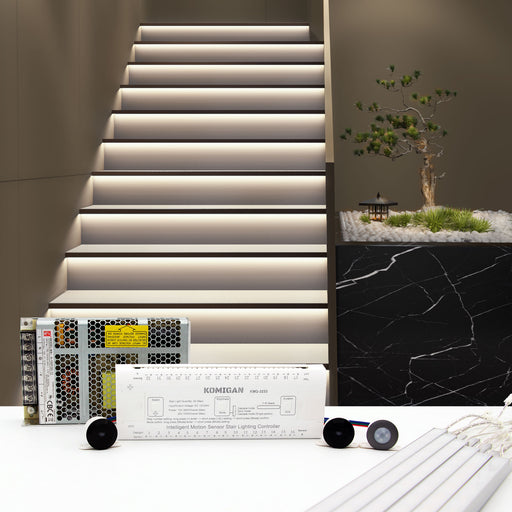 KOMIGAN Motion Sensor LED Stair Lighting Kit KMG-3233, 36 Inches Length Cool White 6000K Aluminum LED Light Bar for Indoor Staircase - KOMIGAN