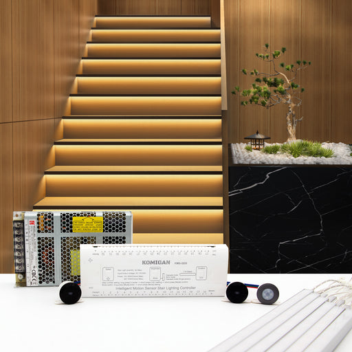 KOMIGAN Motion Sensor LED Stair Lighting Kit KMG-3233, 36 Inches Length Warm White 3000K Aluminum LED Light Bar for Indoor Staircase - KOMIGAN