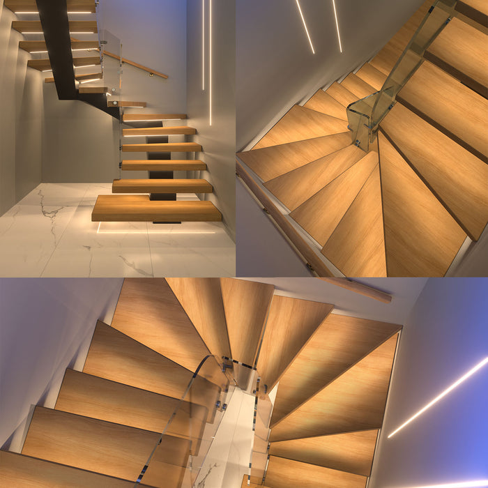 Motion-Activated LED Stair Lighting Kit DE-320, 3000K Cuttable Strip Light for Indoor Floating Mono Stringer & Cantilever Stairs