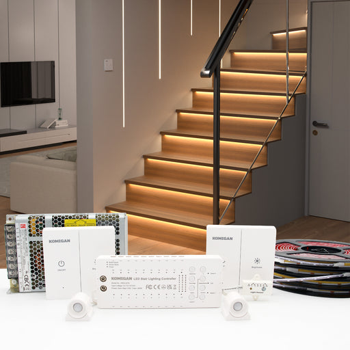KOMIGAN Motion Sensor with Daylight Sensor LED Stair Light Kit KMG-4233, 40 Inches Long Cuttable LED Light for Indoor Staircase - KOMIGAN