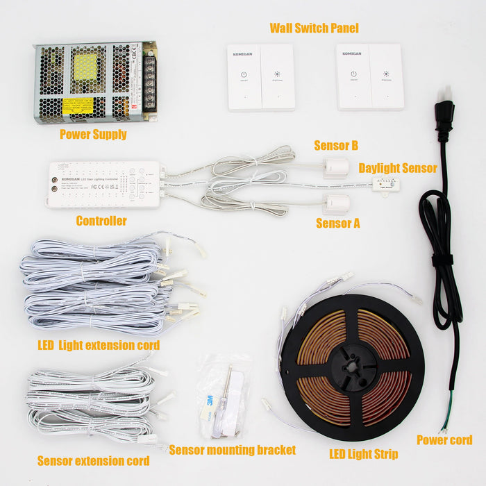 KOMIGAN Motion Sensor with Daylight Sensor LED Stair Light Kit KMG-4233, 60 Inches Long Cuttable LED Light for Indoor Staircase - KOMIGAN