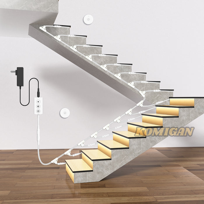 KOMIGAN Wireless Remote Control LED Step Light LED Stair Lighting Kit KMG-8497, Tuya App Control Vioce Control - KOMIGAN