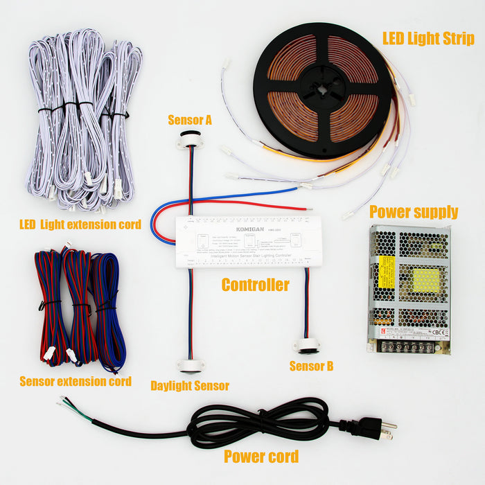 KOMIGAN Motion Sensor LED Stair Lighting Kit KMG-3233, 40 Inches Long Cool White 6000K Cuttable LED Strip Light for Indoor Staircase - KOMIGAN