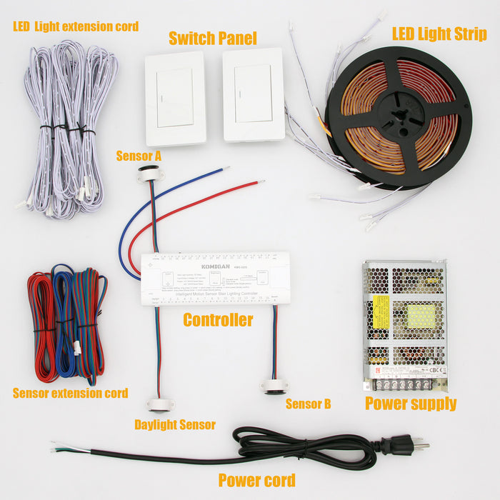 KOMIGAN KMG-3233 Motion Sensor LED Stair Lighting Kit with Wall Switch, Cuttable 3000K Warm White Flexible LED Strip Light for 36" & 42" Stair Treads