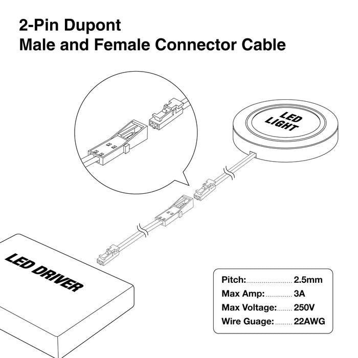 KOMIGAN 4 Pack 2-PIN DuPont Terminal Male and Female Extension Cable For LED Lights 5Meter(16.4ft)