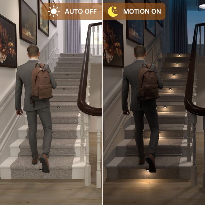 Motion-Activated LED Stair Lighting Kit RW-5620-B, Warm White 2700K Mini LED Light Bulbs Suilt for Indoor Carpeted Or Wooden Staircase