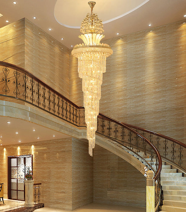 Modern Style Indoor Large Luxury Gold Crystal Chandelier Lighting LED Bulb Source Hotel Villa Stair Application