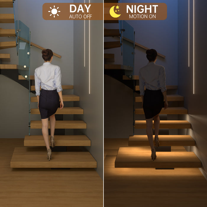 Motion-Activated LED Stair Lighting Kit DE-320, 3000K Cuttable Strip Light for Indoor Floating Mono Stringer & Cantilever Stairs