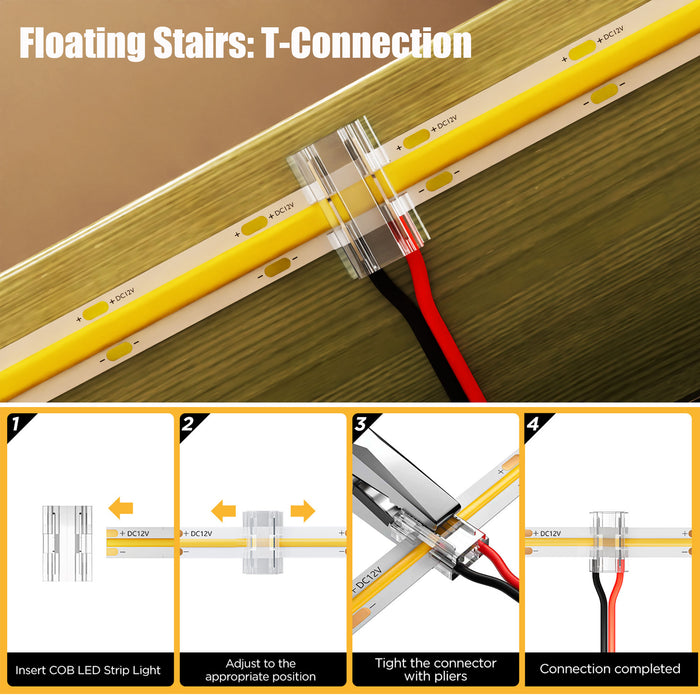 Motion-Activated LED Stair Lighting Kit DE-320, 3000K Cuttable Strip Light for Indoor Floating Mono Stringer & Cantilever Stairs