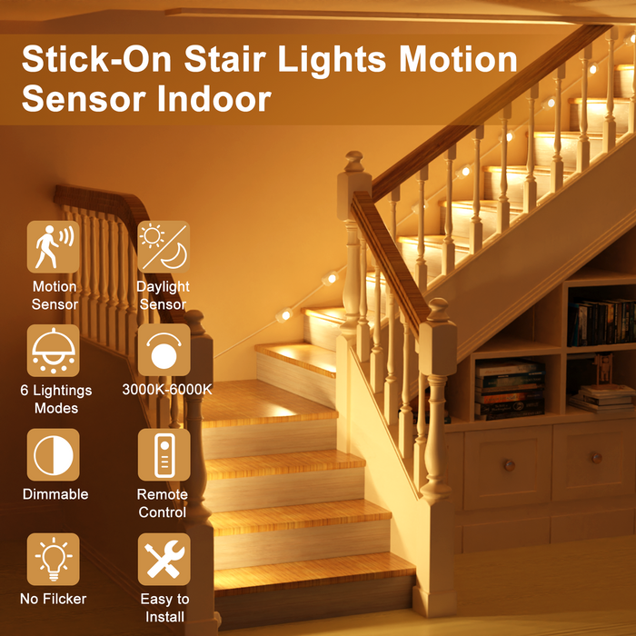 KOMIGAN Intelligent Motion Sensor With Daylight Sensor LED Stair Lighting Kit KMG-25,  6 Lighting Modes Dimmable Adjustable color temperature 3000K-6000K