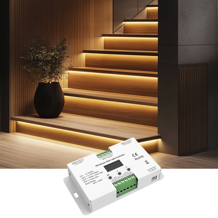 KOMIGAN Motion Sensor One Loop Of Wiring And Cascading Effect LED Stair Lighting Kit KMG-24, 40 Inches Long Warm White 3000K Cuttable Flexible LED Strip Light for Indoor Staircase