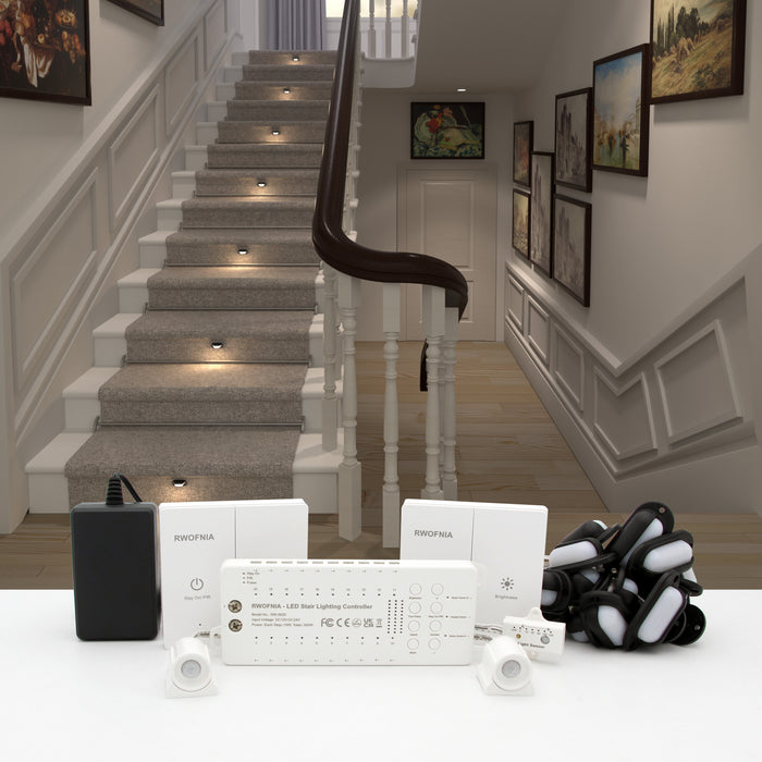 Motion-Activated LED Stair Lighting Kit RW-5620-B, Warm White 2700K Mini LED Light Bulbs Suilt for Indoor Carpeted Or Wooden Staircase