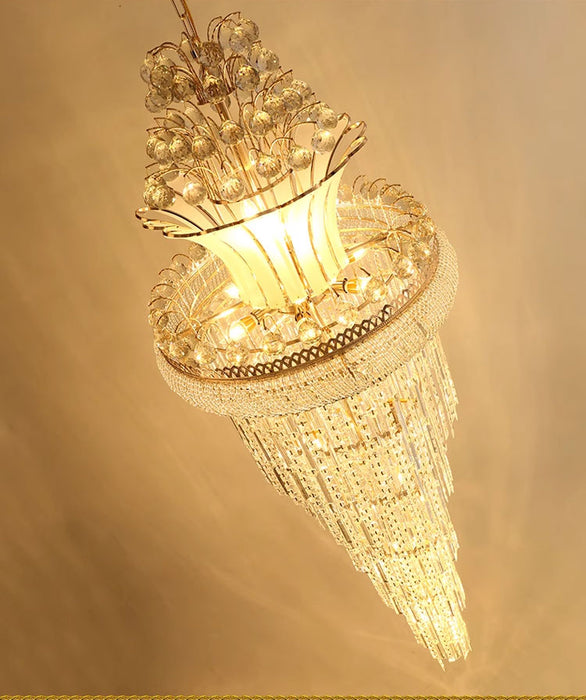 Modern Style Indoor Large Luxury Gold Crystal Chandelier Lighting LED Bulb Source Hotel Villa Stair Application