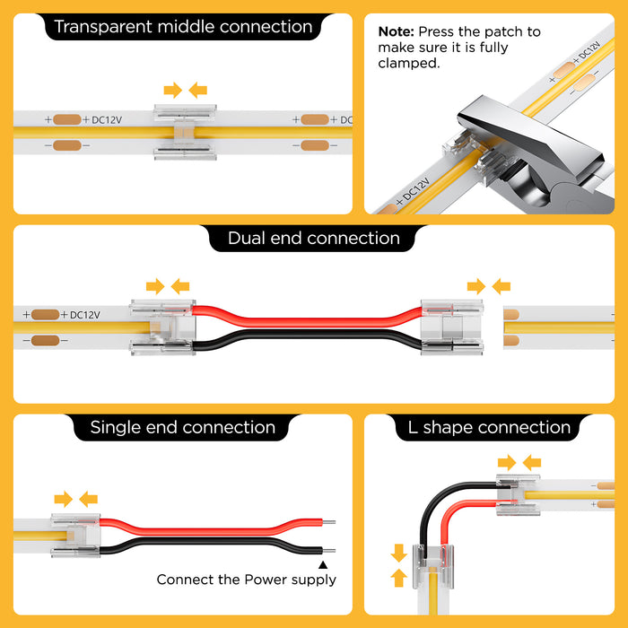 KOMIGAN COB 0.31in(8mm) 2 pin Connector Kit 20pcs Transparent Connector 1pcs 6.6FT(200cm) Long 20AWG Extension Wires for Non-Wired Gapless Solderless