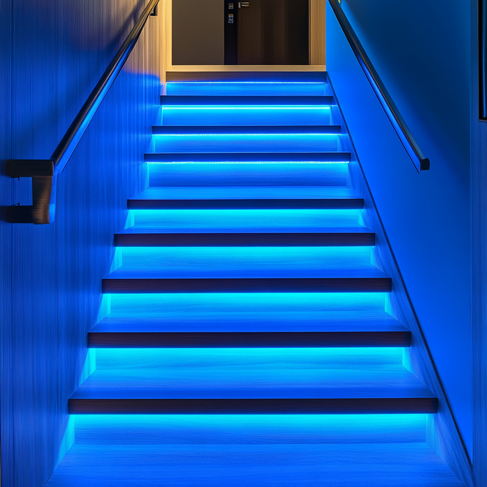 KOMIGAN KMG-3233 Intelligent Motion-Activated LED Stair Lighting Kit, Cuttable Ice Blue Color LED Strip Light for Indoor Staircase