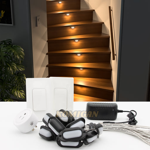 KOMIGAN LED Stair Lights LED Stair Lighting LED Step Light Kit SBL-0816, Self-Powered Wireless Panel Switch Control - KOMIGAN