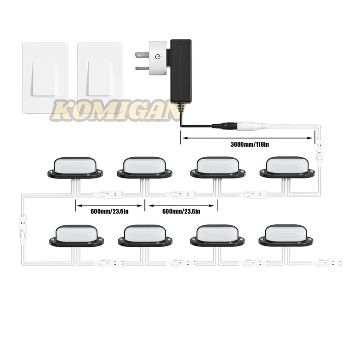 KOMIGAN LED Stair Lights LED Stair Lighting LED Step Light Kit SBL-0816, Self-Powered Wireless Panel Switch Control - KOMIGAN